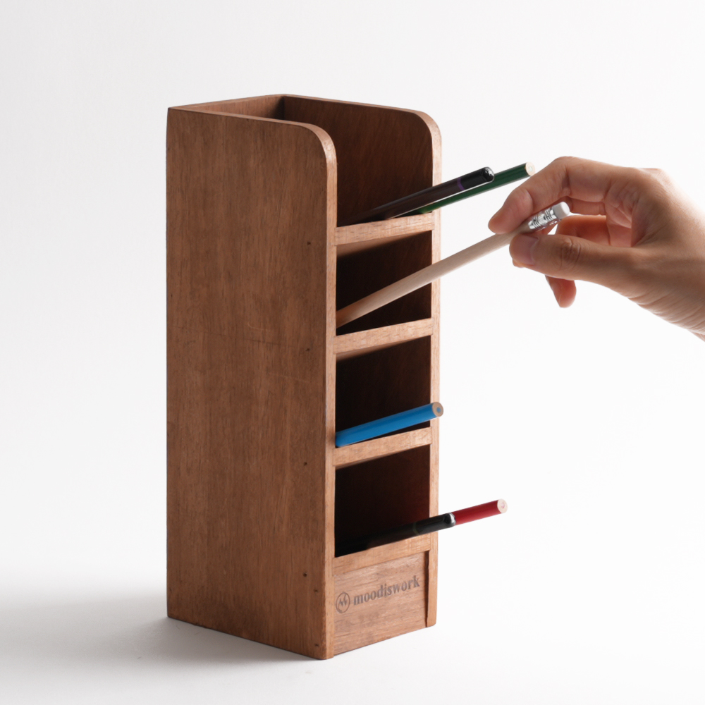 무디스워크 원목 연필꽂이 펜 트레이 색연필 볼펜 통 우드 필기구 정리함