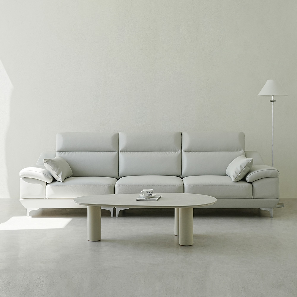 동서가구 뉴테라 천연면피가죽 소파 스툴미포함, 화이트그레이, 4인용