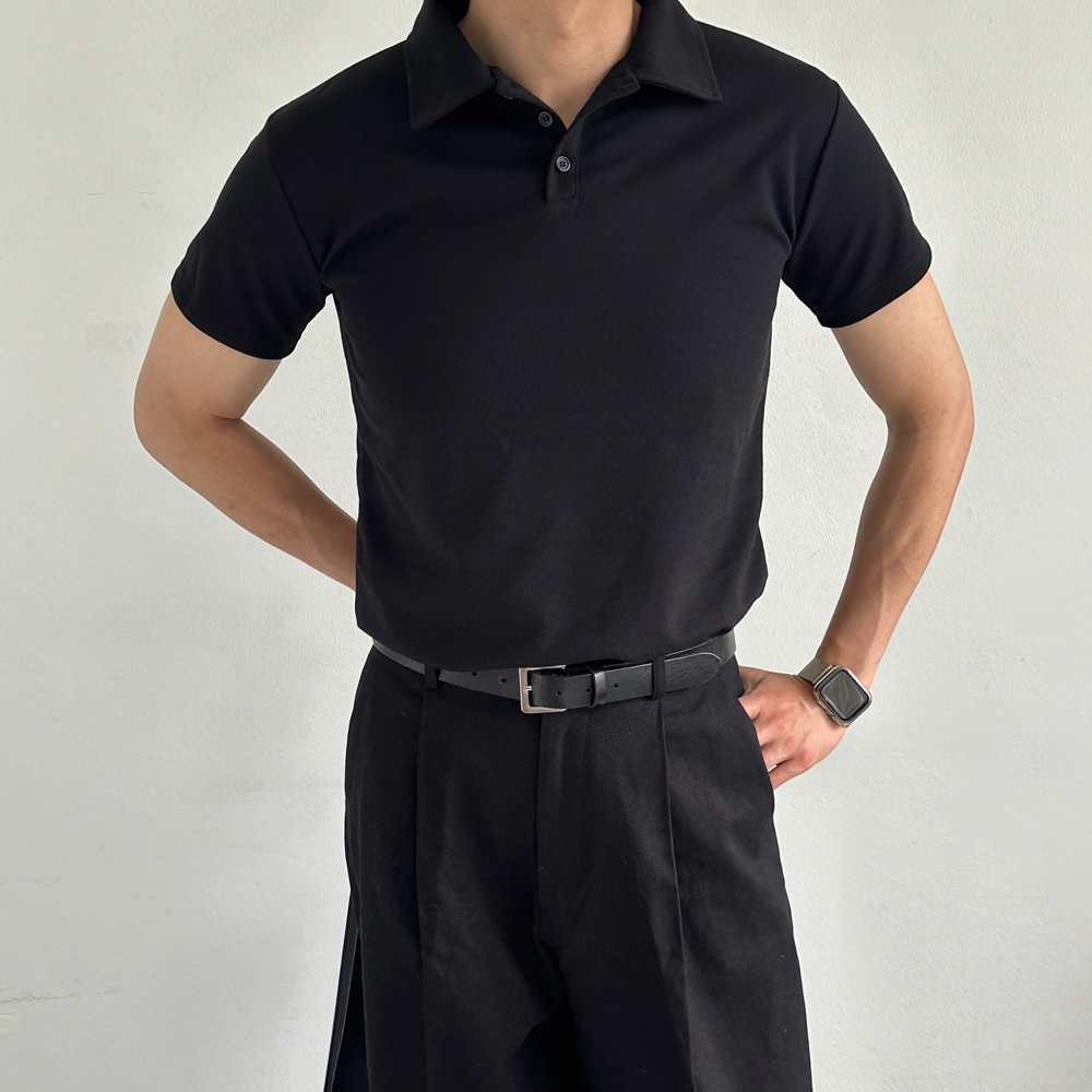 머슬핏반팔 여름 분또 헨리넥 남성카라티 남자반팔티 - 상품 이미지