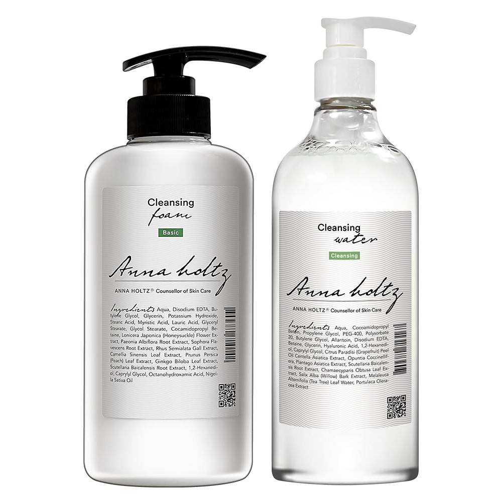 안나홀츠 메이크업 딥 클렌징 2종 세트 (클랜징폼 500ml + 클랜징밀크 500ml) 약산성 저자극 순한 리무버 미세먼지 피지 지성 건성 피부 세안제 - 상품 이미지