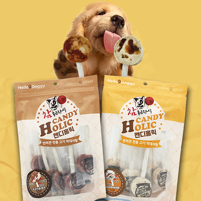 헬로도기 캔디홀릭 강아지사탕 오래먹는개껌 이갈이간식 소고기+대구살, 100g, 1개
