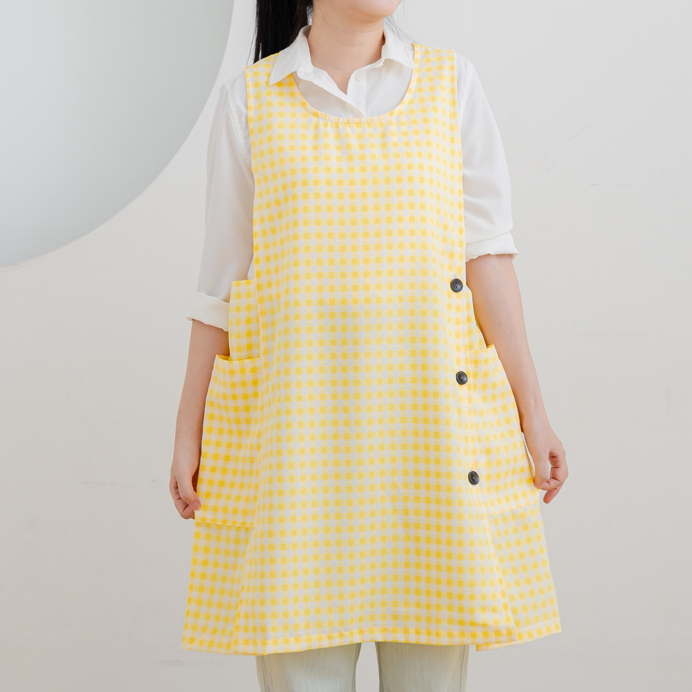 데코에버 여름 붐붐 체크 롱 원피스앞치마 옆주머니형 빅사이즈 어린이집 선생님 앞치마 77