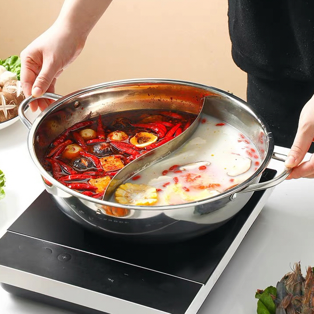 반반냄비 샤브샤브 훠거 마라탕 오뎅 라면 캠핑 전골 스텐 나눔 냄비 4size