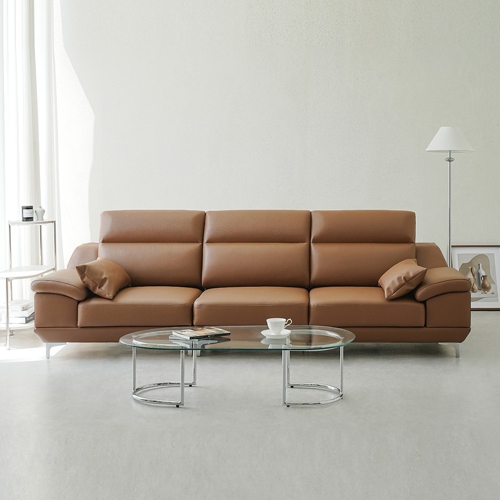 동서가구 뉴테라 천연면피가죽 소파 스툴미포함, 라이트그레이, 4인용