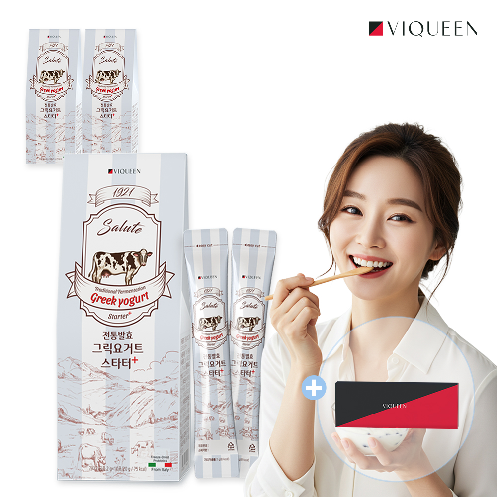 바이퀸 1921살루트 전통발효 그릭요거트스타터 플러스 1박스(10포) 20g, 3개