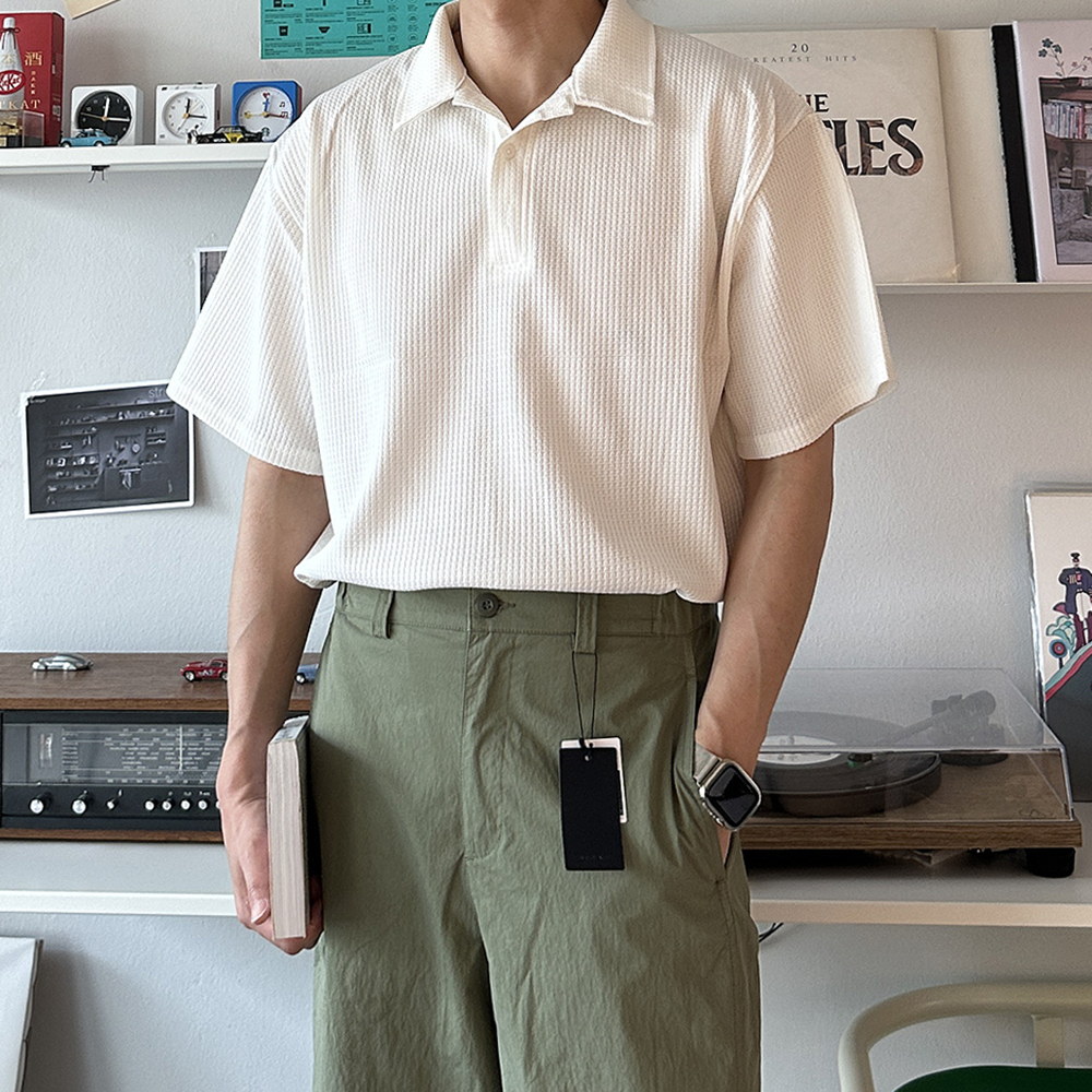 남자 반팔티 오버핏 빅사이즈 반팔 카라 피케 티셔츠 - 상품 이미지