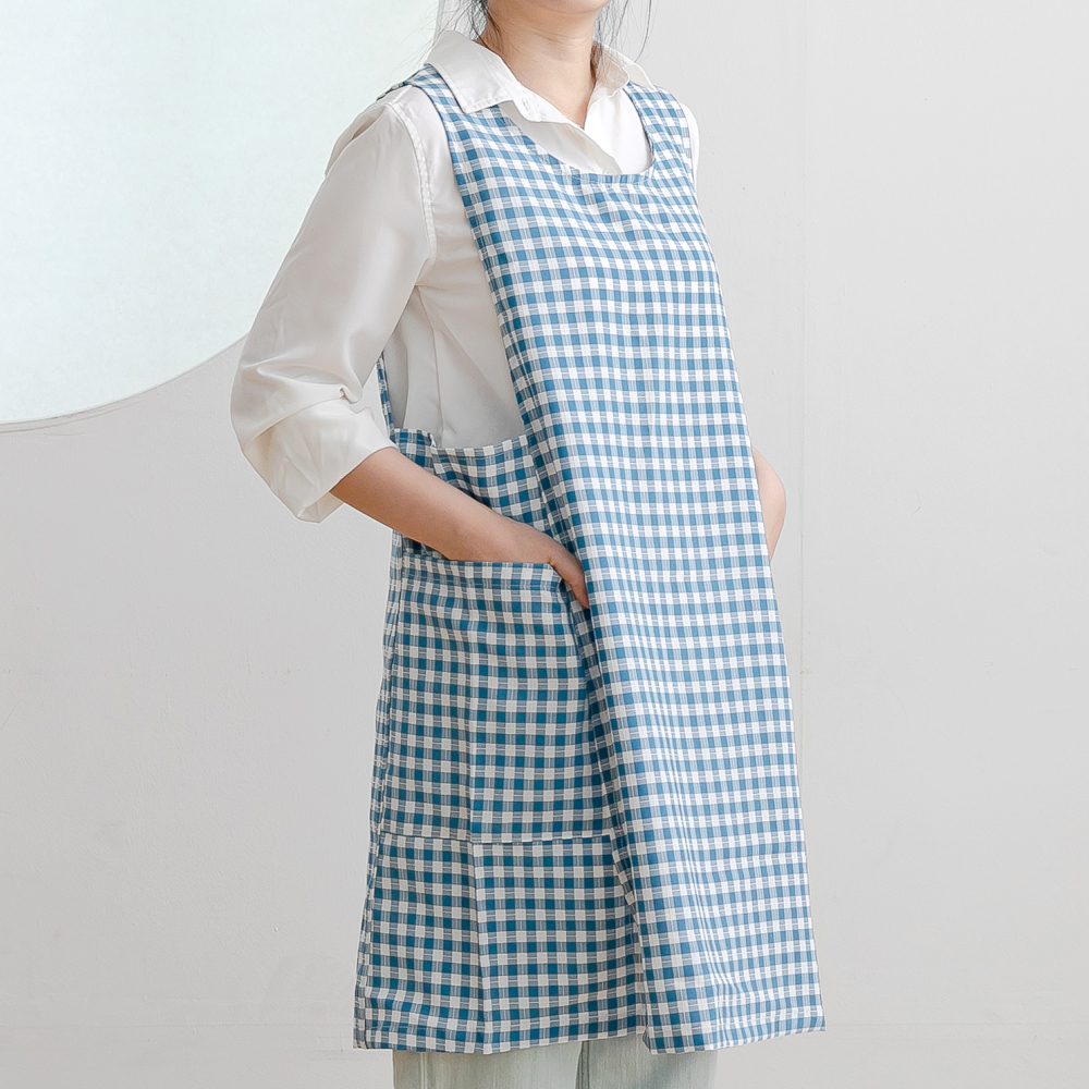 데코에버 여름 붐붐 체크 롱 원피스앞치마 옆주머니형 빅사이즈 어린이집 선생님 앞치마