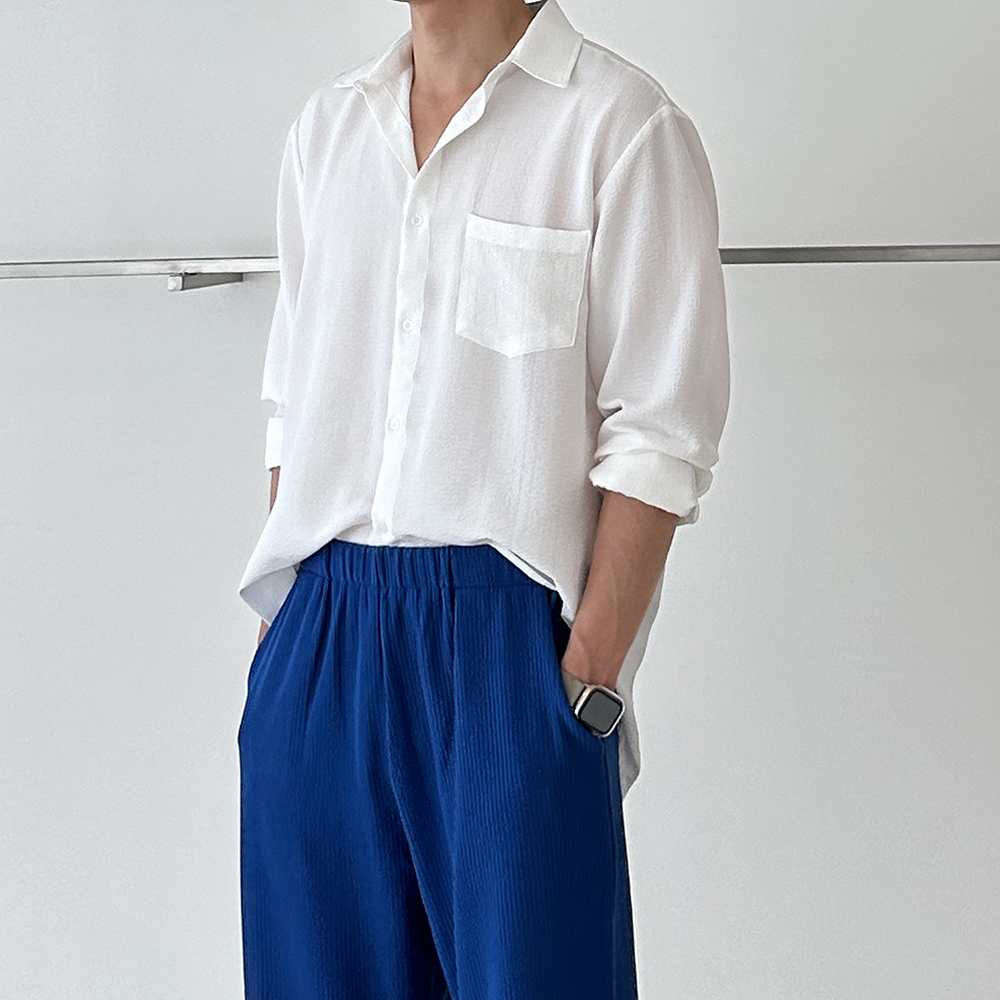 남자 셔츠 오버핏 링클프리 흰색 쿨 여름 남방 남자린넨셔츠