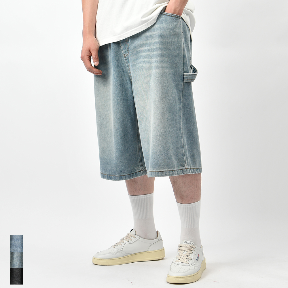 남자 청반바지 버뮤다팬츠 와이드 여름 밴딩 7부 연청 흑청 데님 팬츠