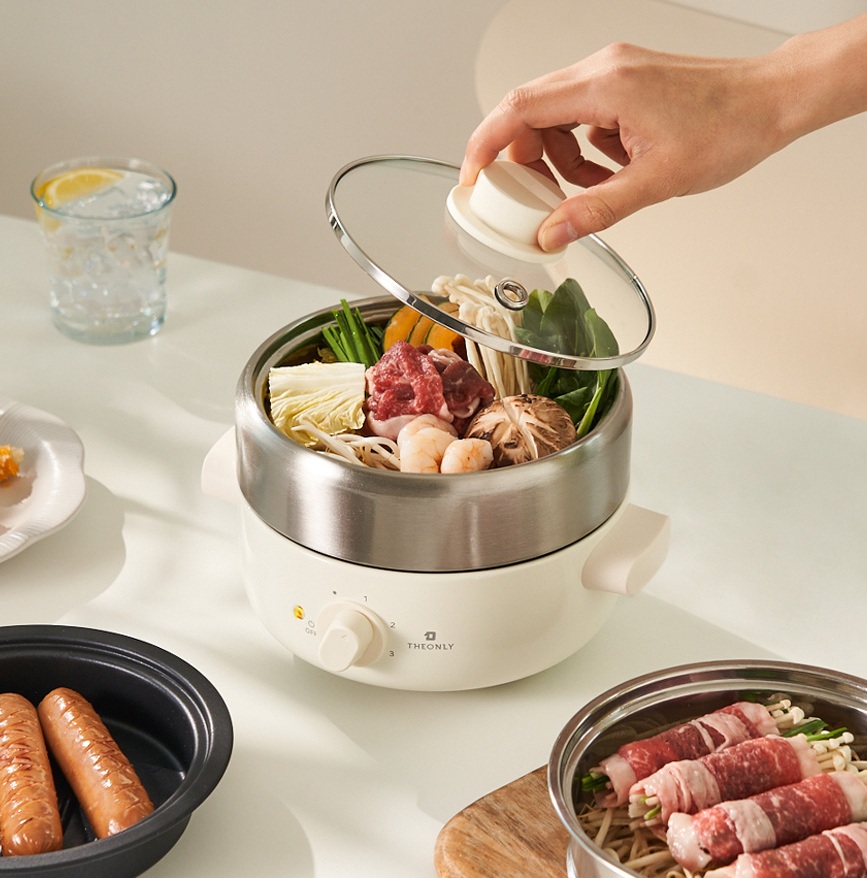 디온리 25년형 올스텐 4in1 분리형 계란찜기 멀티쿠커 전골냄비 전기그릴 라면포트 NJM221CW