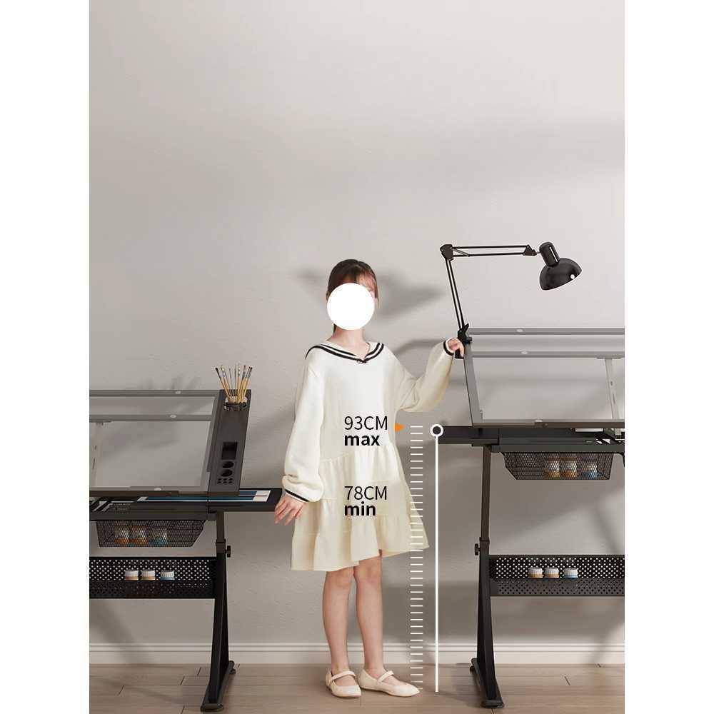 미술 전용 드로잉 테이블 설계 이젤 각도 조절 책상 왼쪽 보조판+블랙 프레임 - 상세 이미지 5