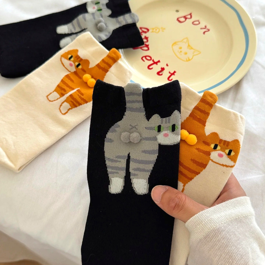 고양이 땅콩 양말 캐릭터 웃긴 커플 귀여운 선물 특이한 - 상세 이미지 3