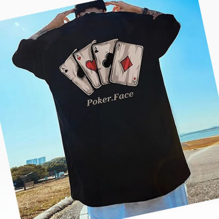 티셔츠 반팔티 카지노 포커 카드 문양 오버핏 블랙 여름