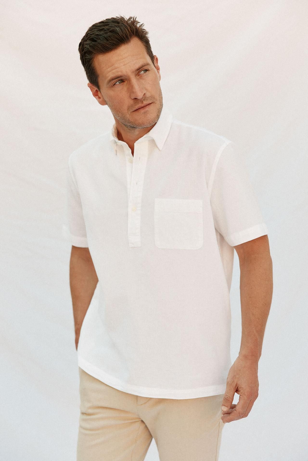 꼬르떼피엘 플레인 코튼 린넨 반팔 폴로 셔츠 2282001 BLANCO