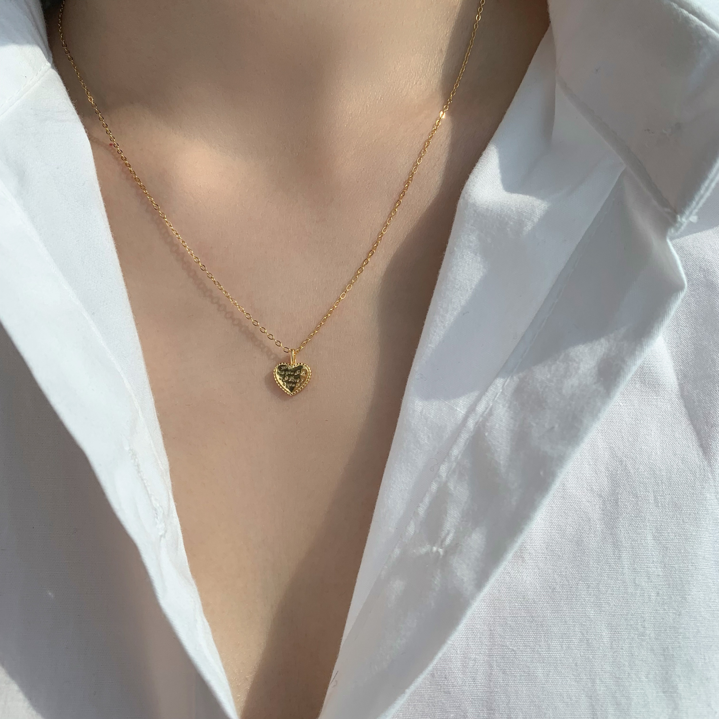 14k 하트 레터링 입체 목걸이 (2color) - 상품 이미지