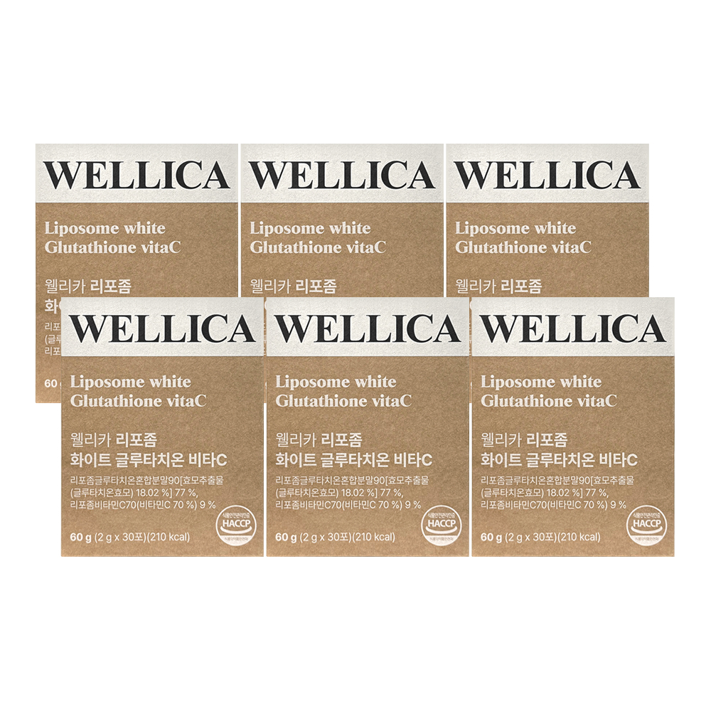 웰리카 리포좀 화이트 글루타치온 비타민C 효능 고순도 고함량 글루타티온 30포, 6개
