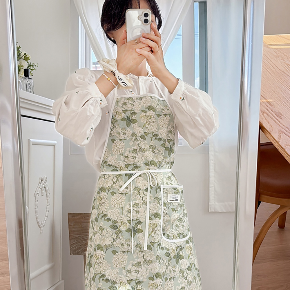 살림씨 심플 플라워 꽃무늬 린넨 앞치마 카페 공방 어린이집 집들이선물 원단 목걸이형 메종드