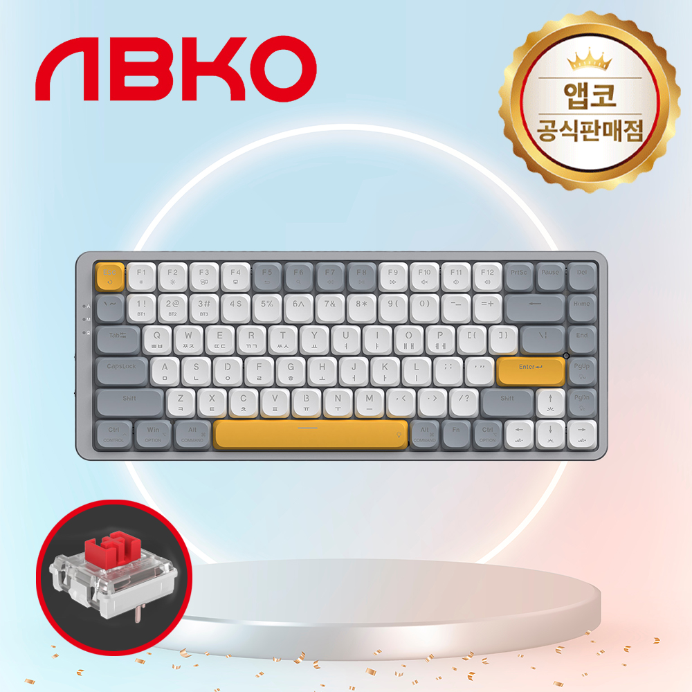 앱코 AK84BT 블루투스 무선 슬림 기계식 키보드 화이트 그레이, 적축, 45g - 메인 이미지