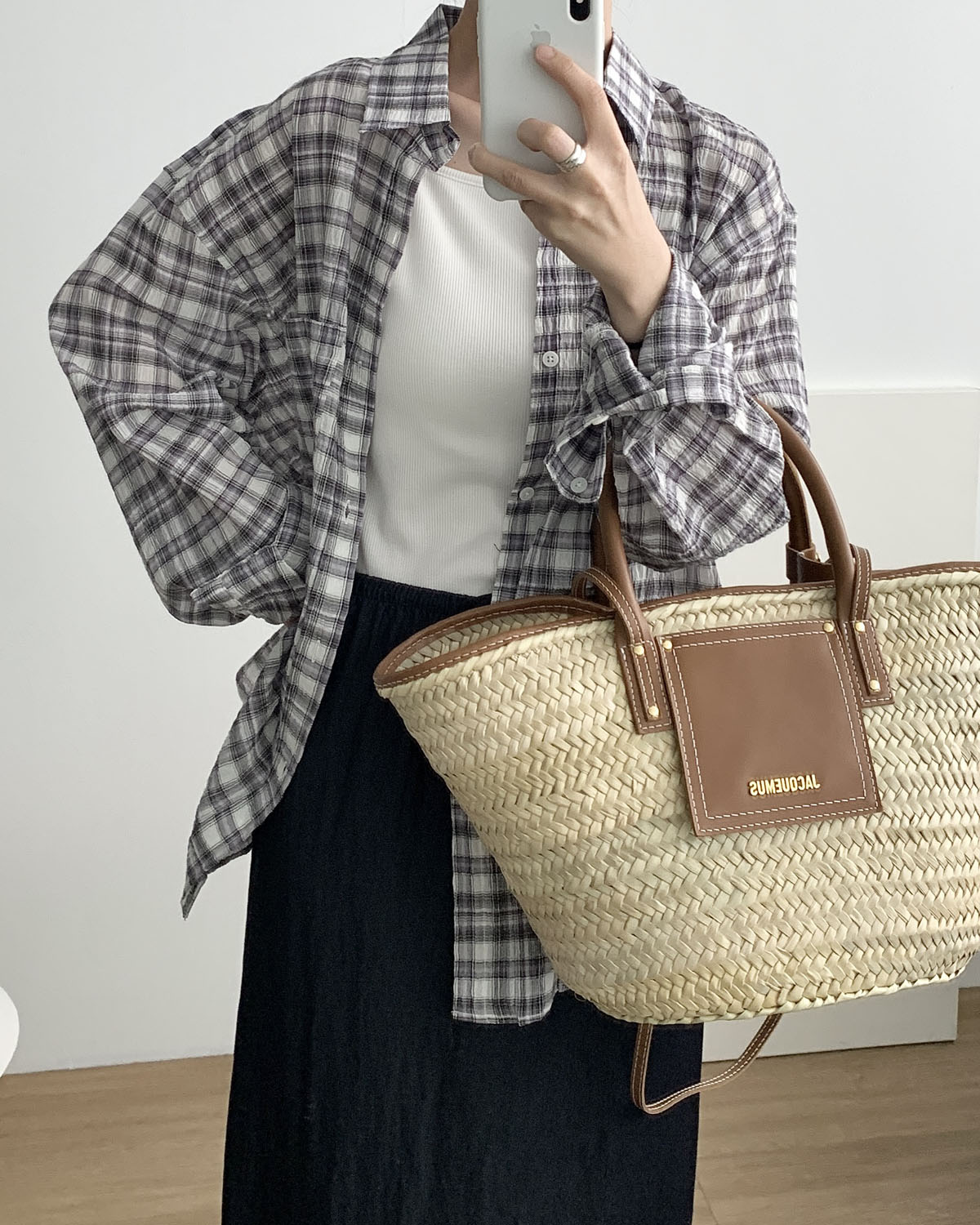 [일부당일] 로니 체크셔츠 남녀공용 썸머 오버핏 아사면 시어서커 남방 웨어링무드 (4c) - 상세 이미지 4