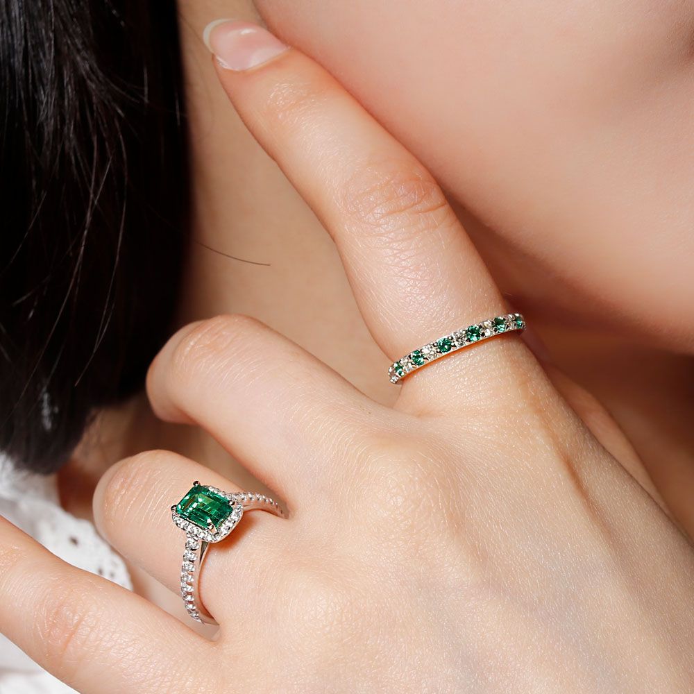 루비 에메랄드 사파이어 18K 고급 랩 다이아 반지 가드링 이터니티 듀얼 선물 프러포즈 - 상세 이미지 5