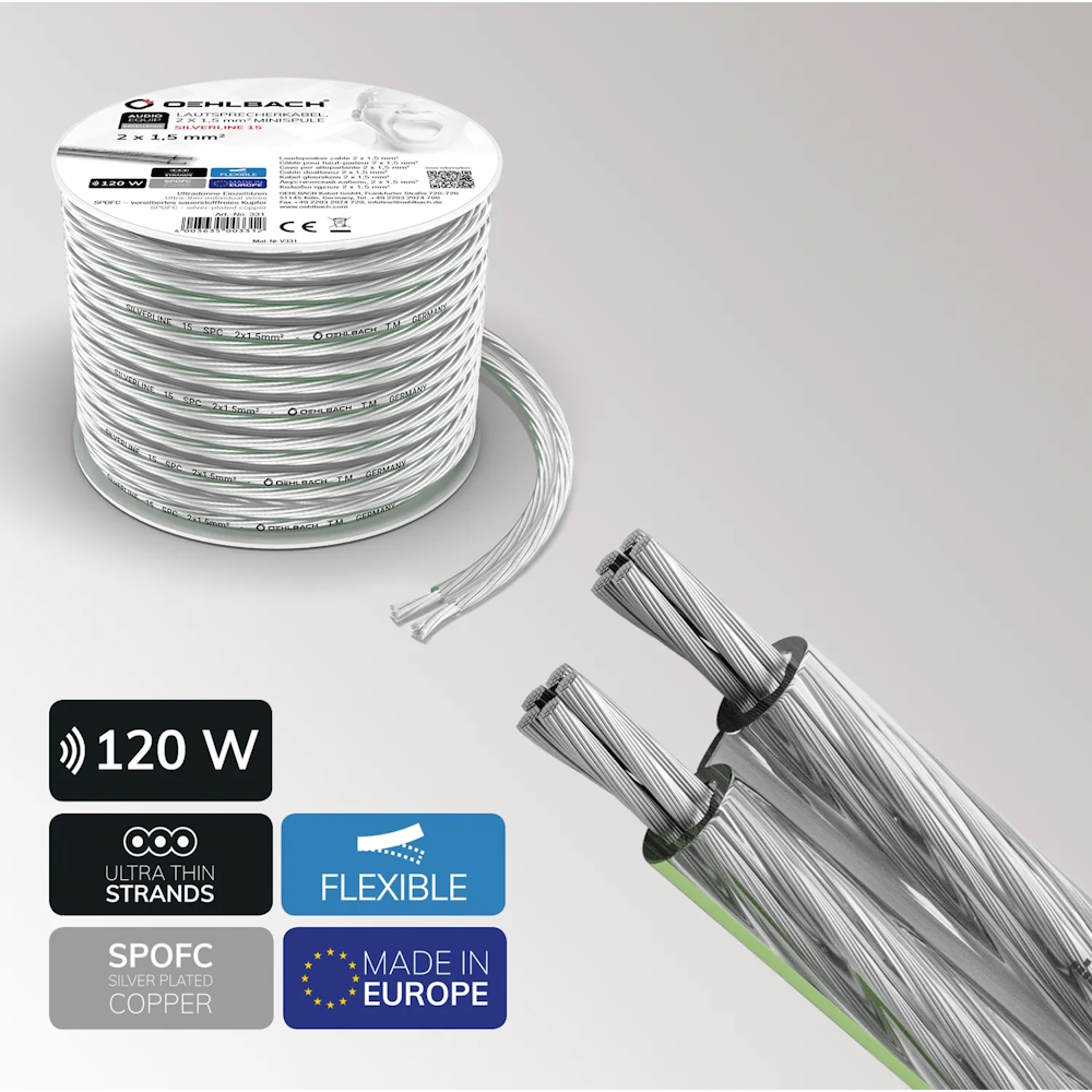 Oehlbach 오엘바흐 Silverline SP-15 스피커 케이블 2 x 1.5mm² 투명 10M 1롤 (D1C180) - 상품 이미지