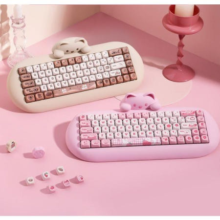파트너 [해외]C68 게이밍키보드 저소음키보드 베이지 고양이 캬라멜 커피축 실리콘 블루투스 3모드 맞춤형