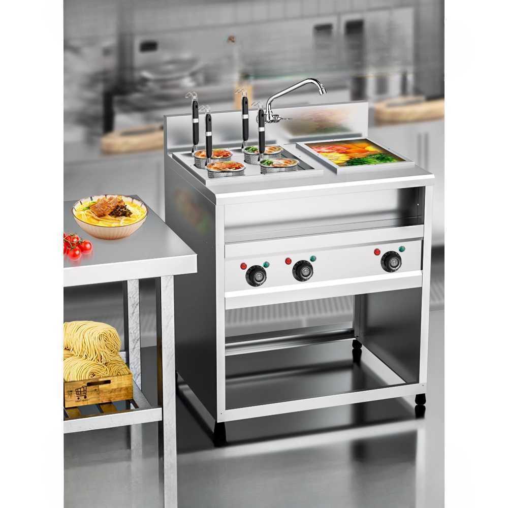 업소용 전기 해면기 식당 라면 국수 조리기 스텐 4구+보관대 (14cm 220V 6KW) - 상품 이미지