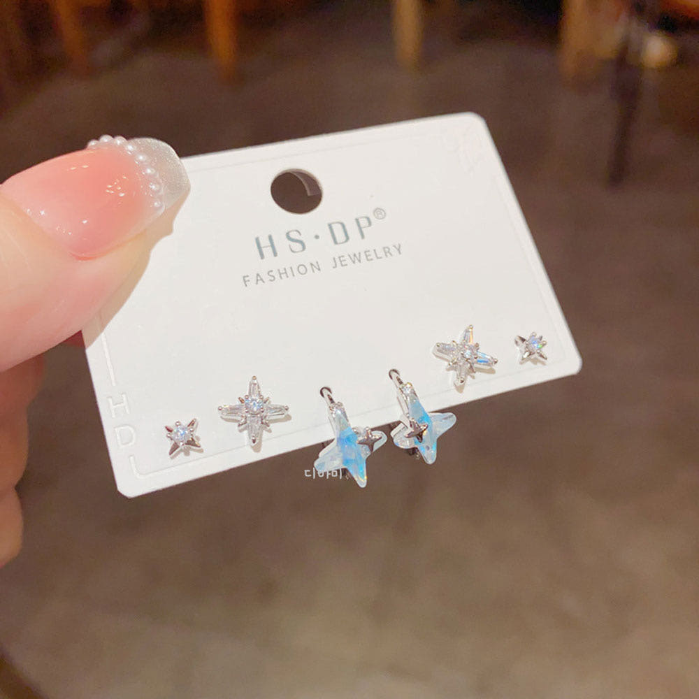 오로라 14K 별 귀걸이 큐빅 데일리 스터드 여름 원터치 이어링 이미지 6