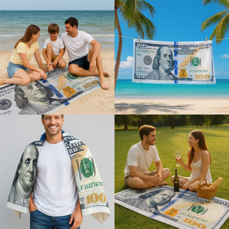 [자체제작]백달러 100달러 해변 비치 타월 대형 타올 큰수건 여행 수건 바캉스 휴가 준비물