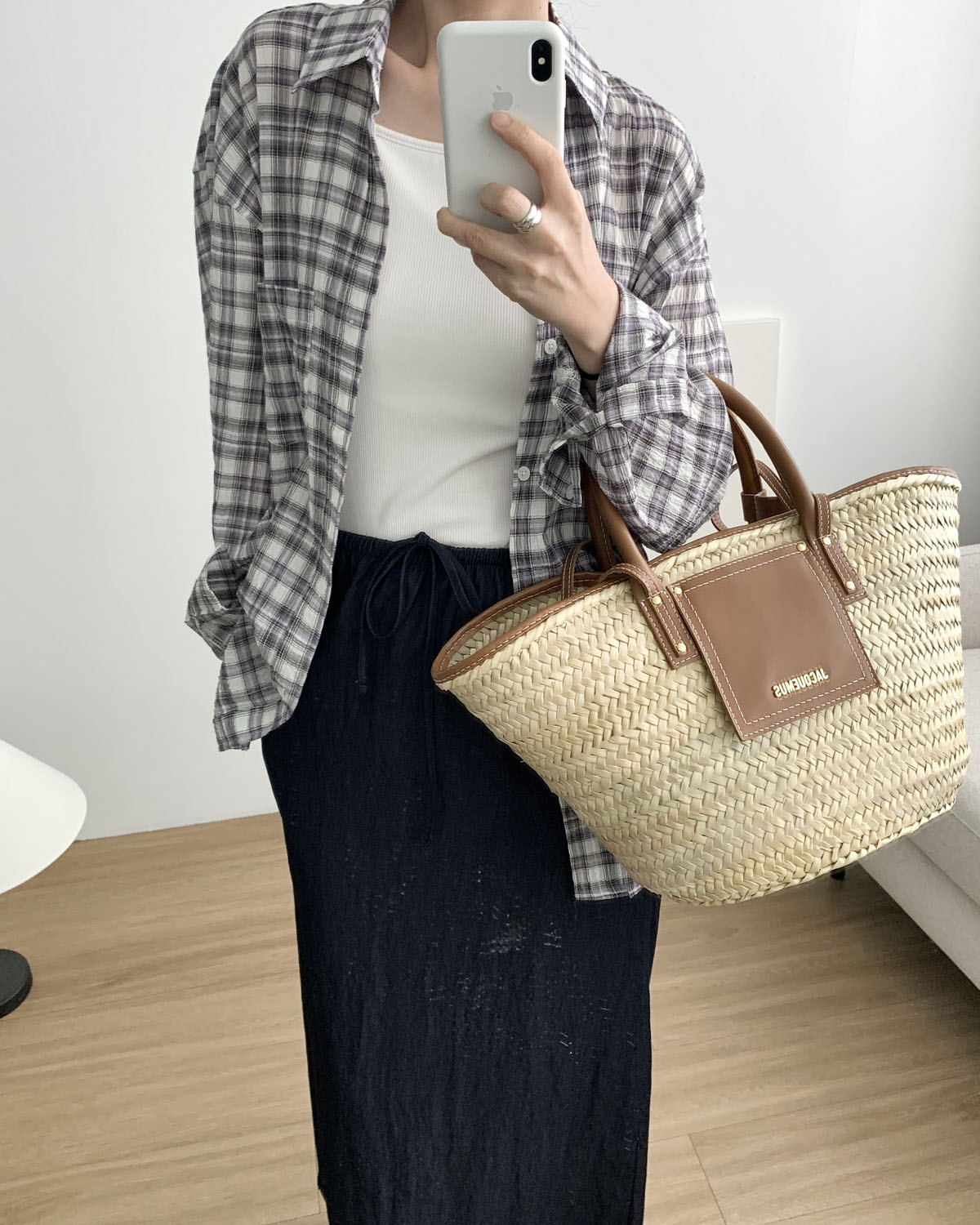 [일부당일] 로니 체크셔츠 남녀공용 썸머 오버핏 아사면 시어서커 남방 웨어링무드 (4c) - 상세 이미지 5