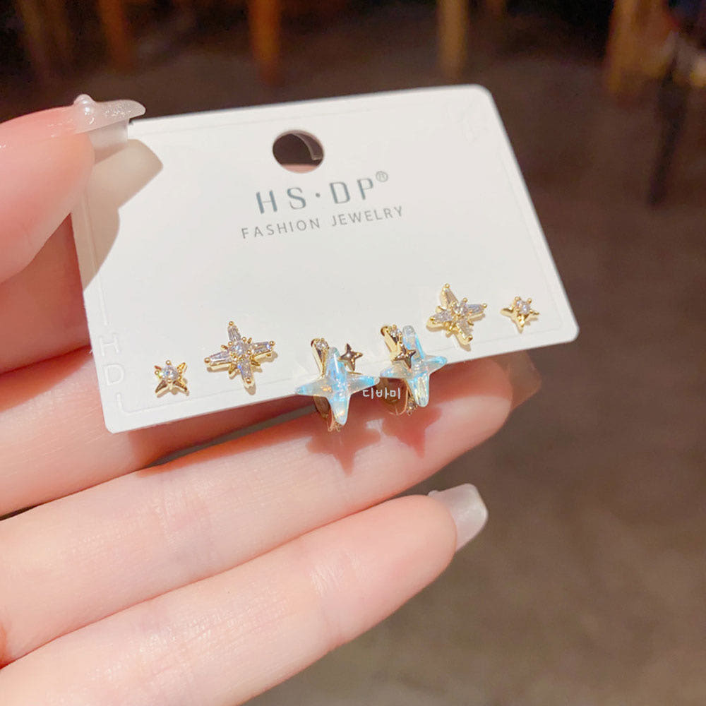 오로라 14K 별 귀걸이 큐빅 데일리 스터드 여름 원터치 이어링 - 상세 이미지 4