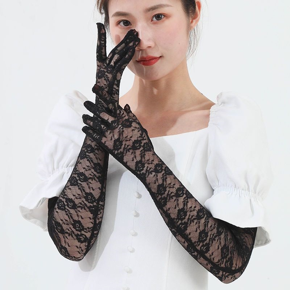레이스 롱장갑 자외선 차단 시스루 장갑 파티 롱토시 이미지 8