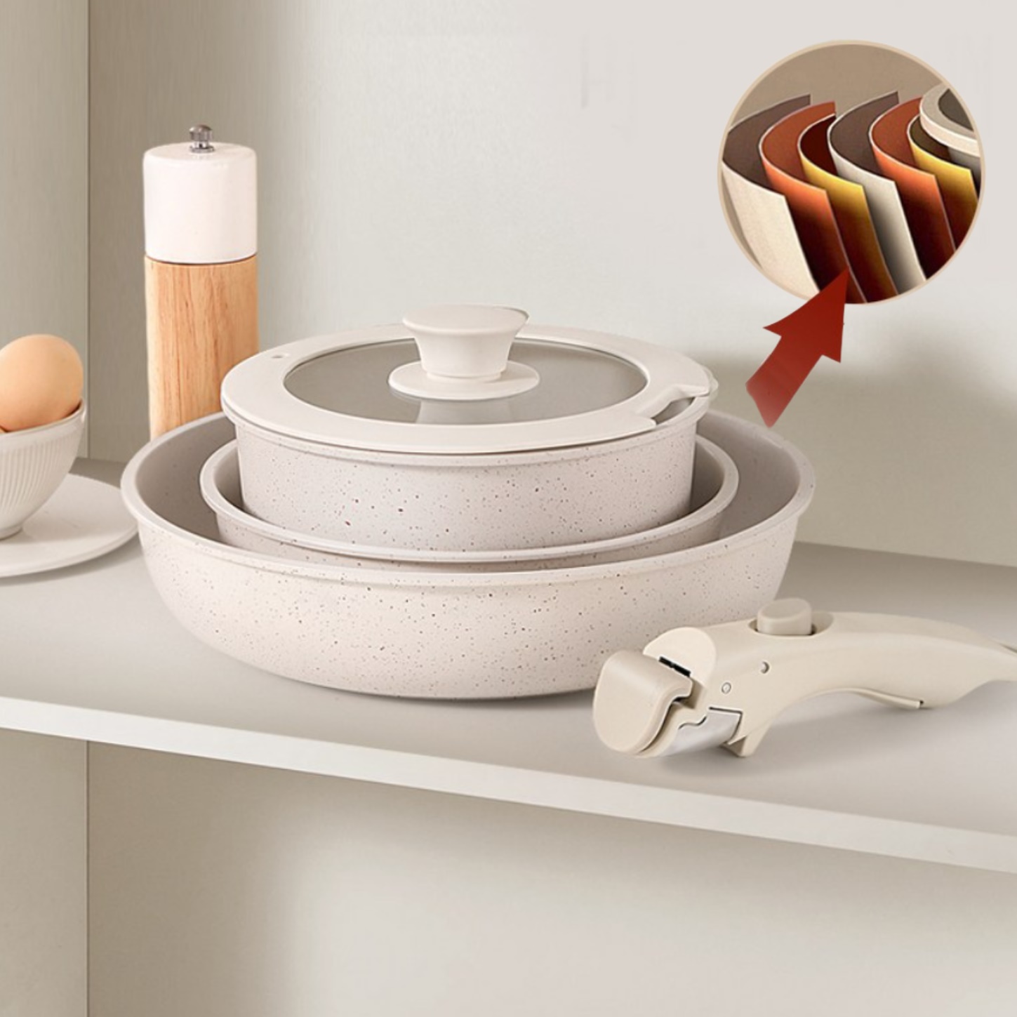 5종 인덕션 냄비 후라이팬 세트 인덕션용 탈부착 손잡이 분리 냄비