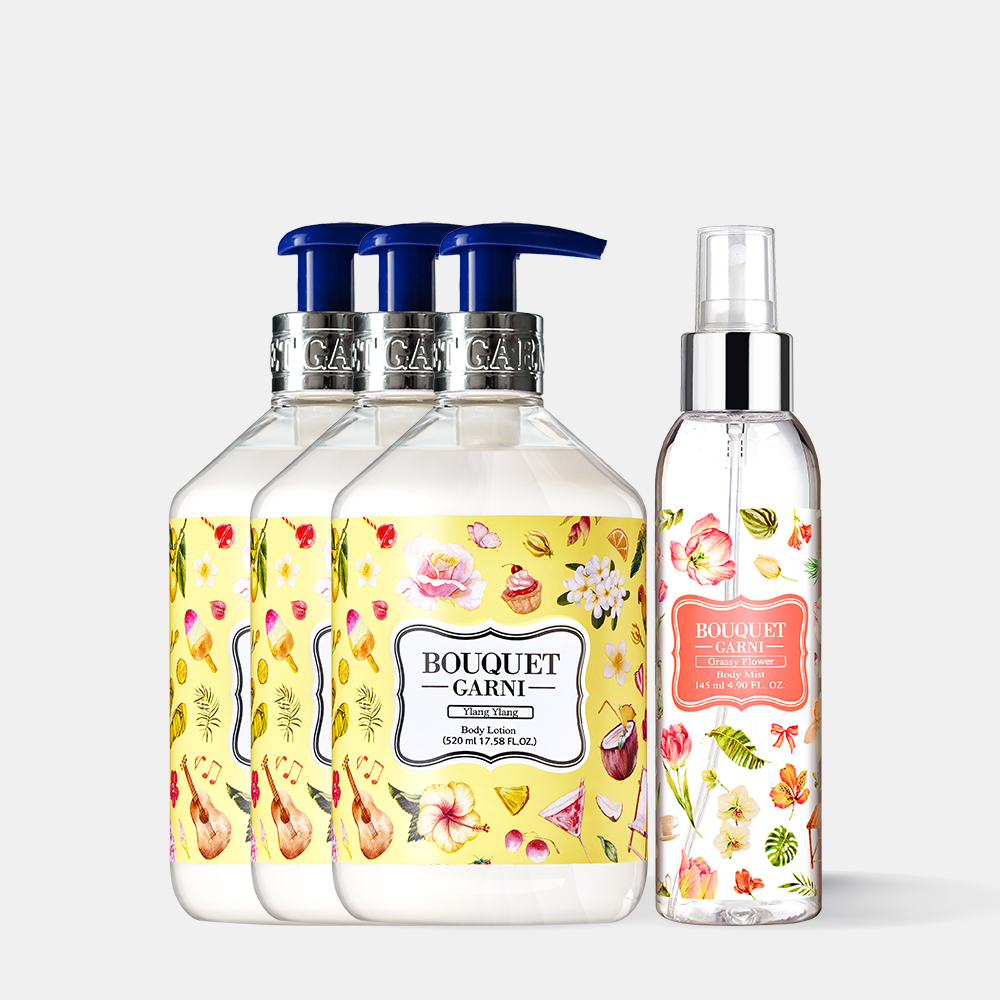 [보습 SET] 부케가르니 바디로션 520ml 일랑일랑 3개+바디미스트 145ml 1개