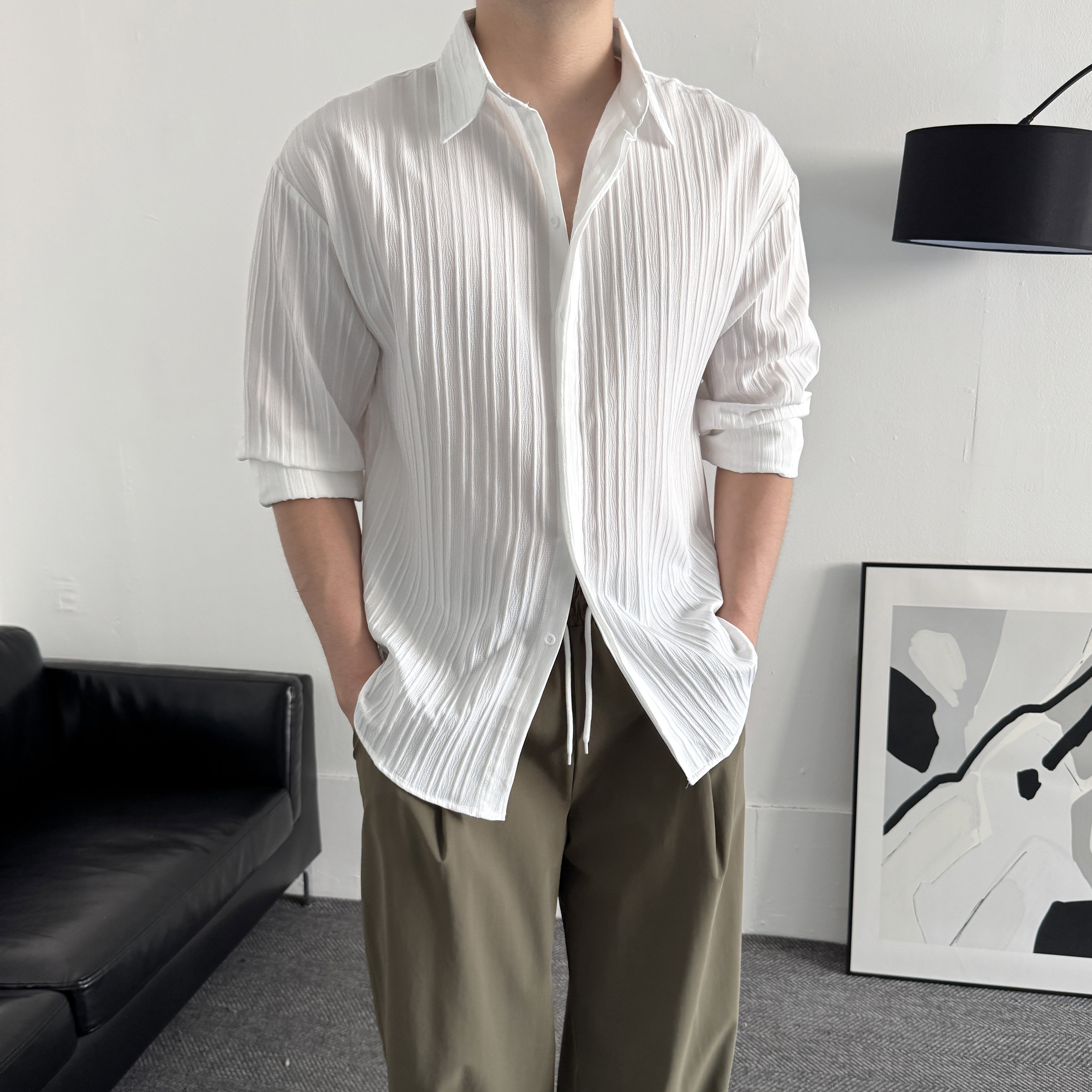 남자플리츠셔츠 쿨링 남성남방 남자셔츠 - 상세 이미지 2