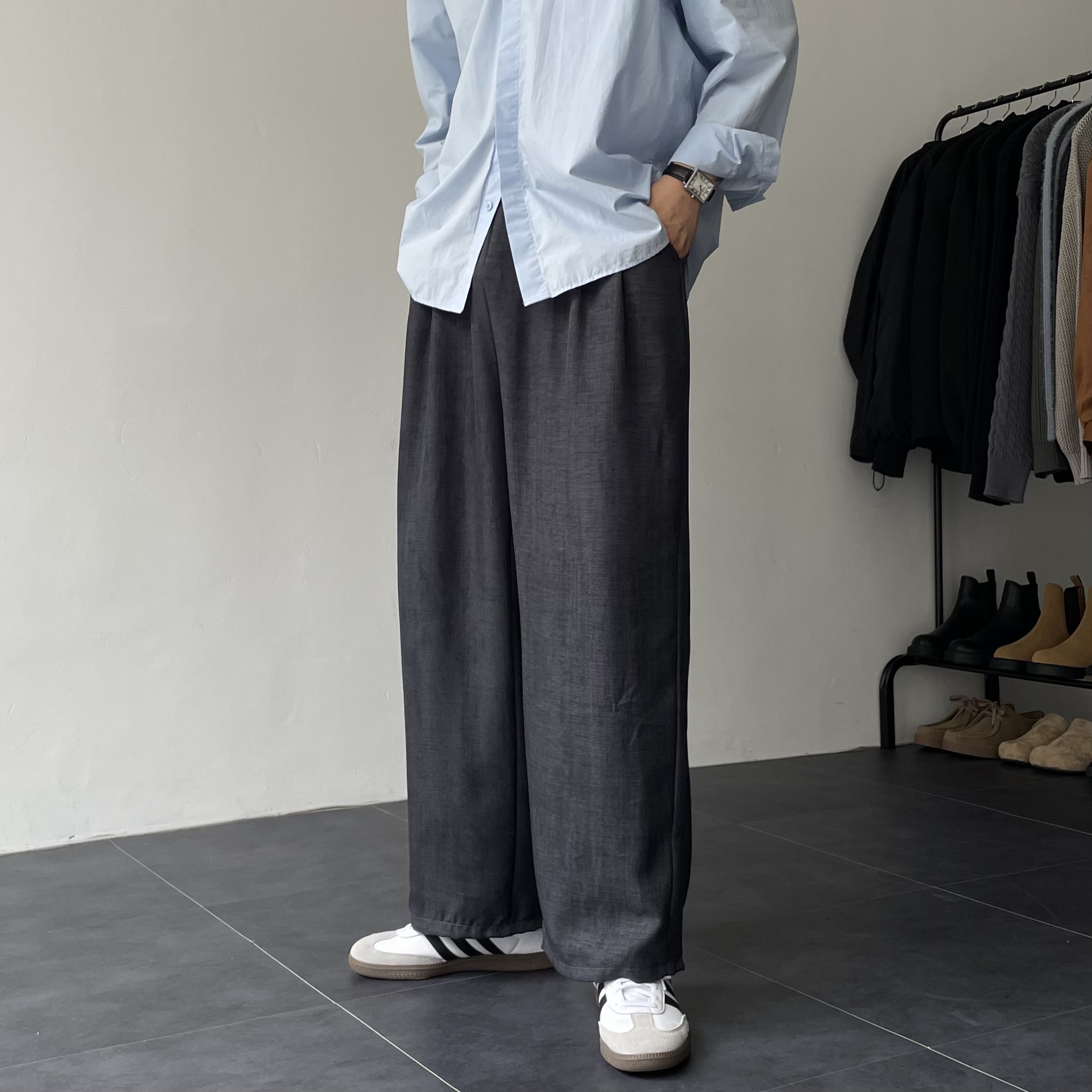 남성린넨바지 남자여름긴바지 남자와이드팬츠 - 상품 이미지