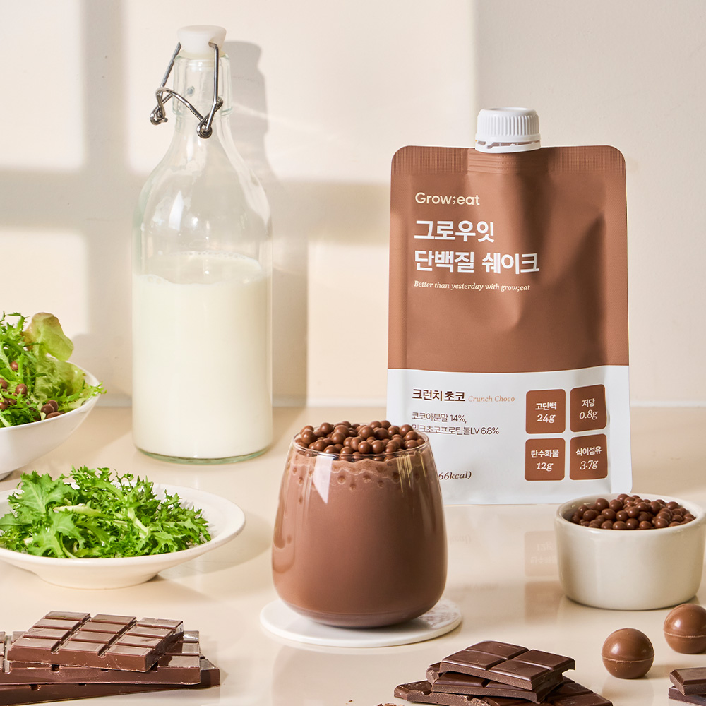 그로우잇 단백질 쉐이크 파우치 저당 식사대용 크런치초코, 7포, 1개