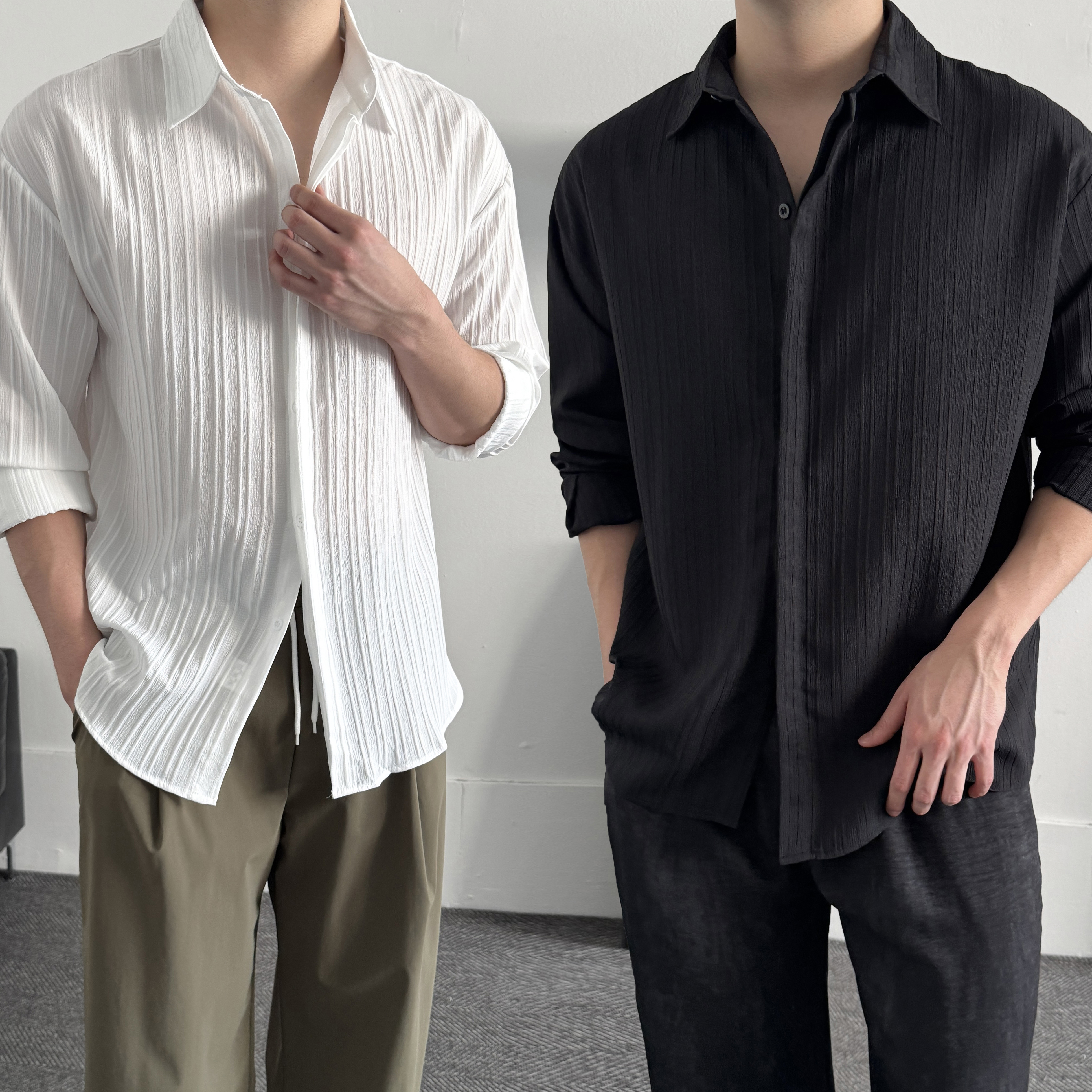 1+1 남자플리츠셔츠 쿨링 남성남방 남자셔츠 - 메인 이미지