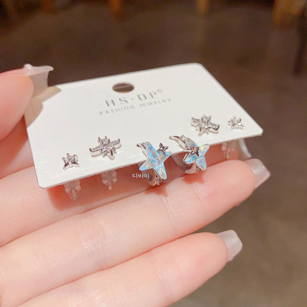 오로라 14K 별 귀걸이 큐빅 데일리 스터드 여름 원터치 이어링 - 상세 이미지 2