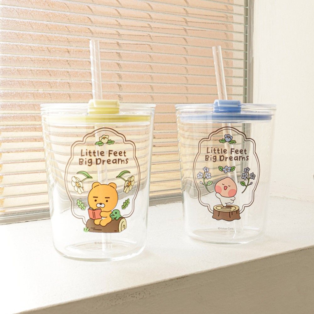 어피치 텀블러 투명 글라스 빨대 컵 카카오 굿즈 500ml 선물 이미지 7