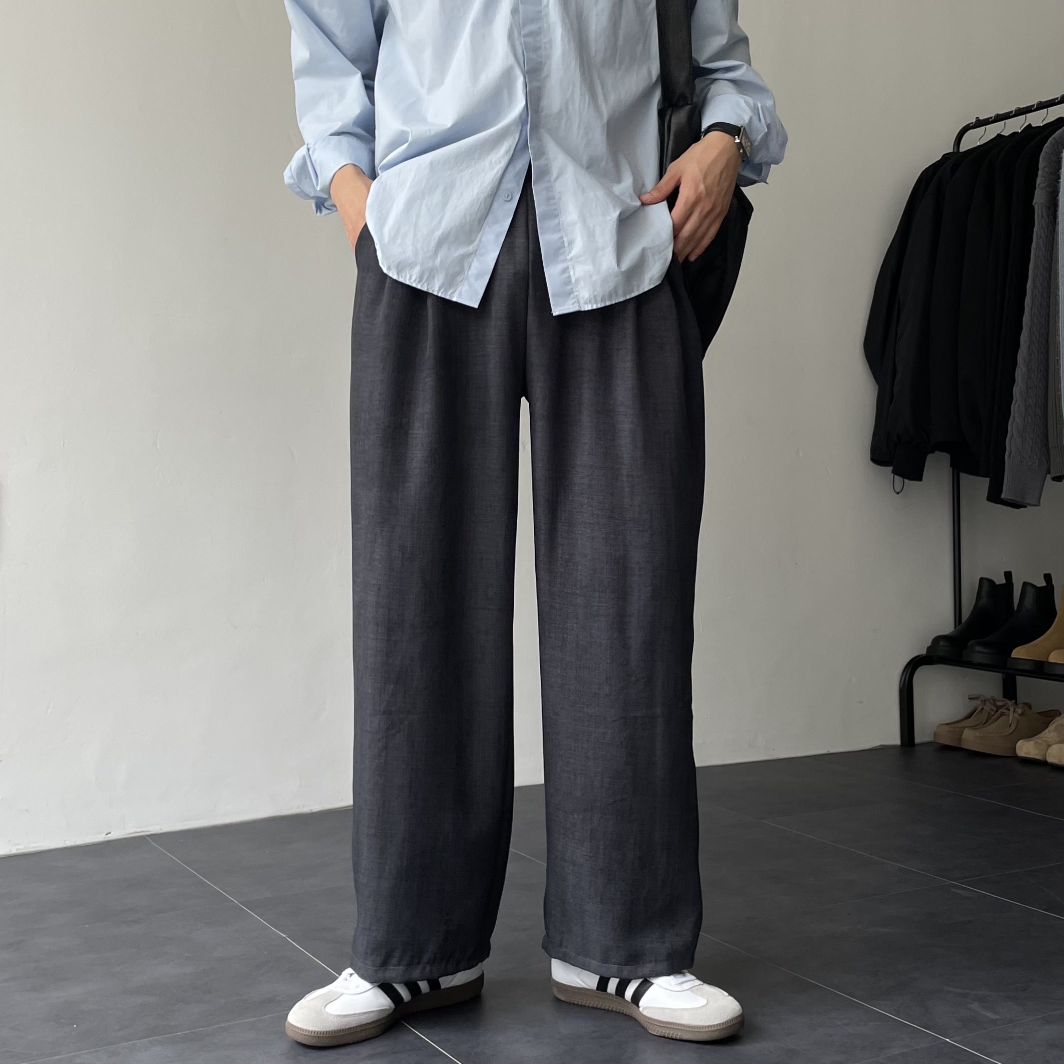 남성린넨바지 남자여름긴바지 남자와이드팬츠 - 상세 이미지 2