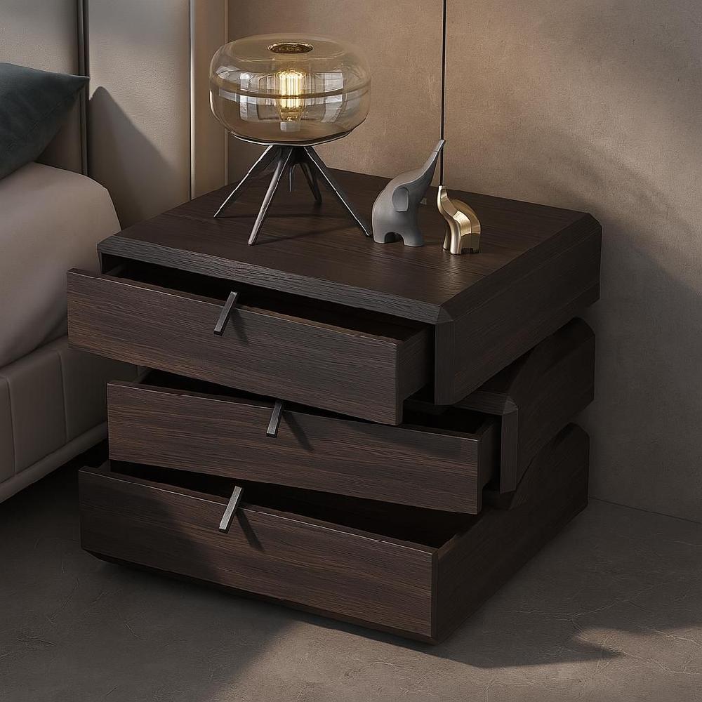 3단 원목협탁 거실 침대 사이드테이블 인테리어 회전 서랍장 다크월넛