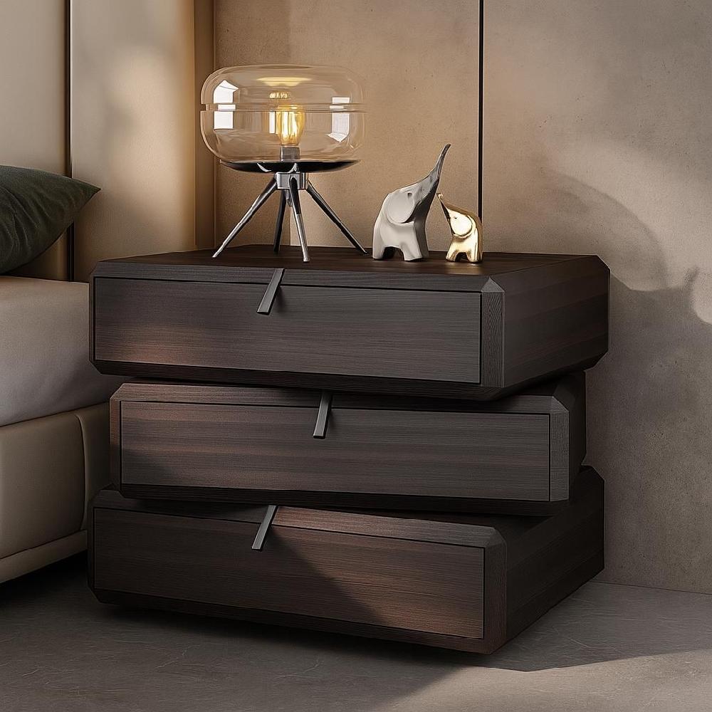 3단 원목협탁 거실 침대 사이드테이블 인테리어 회전 서랍장 다크월넛
