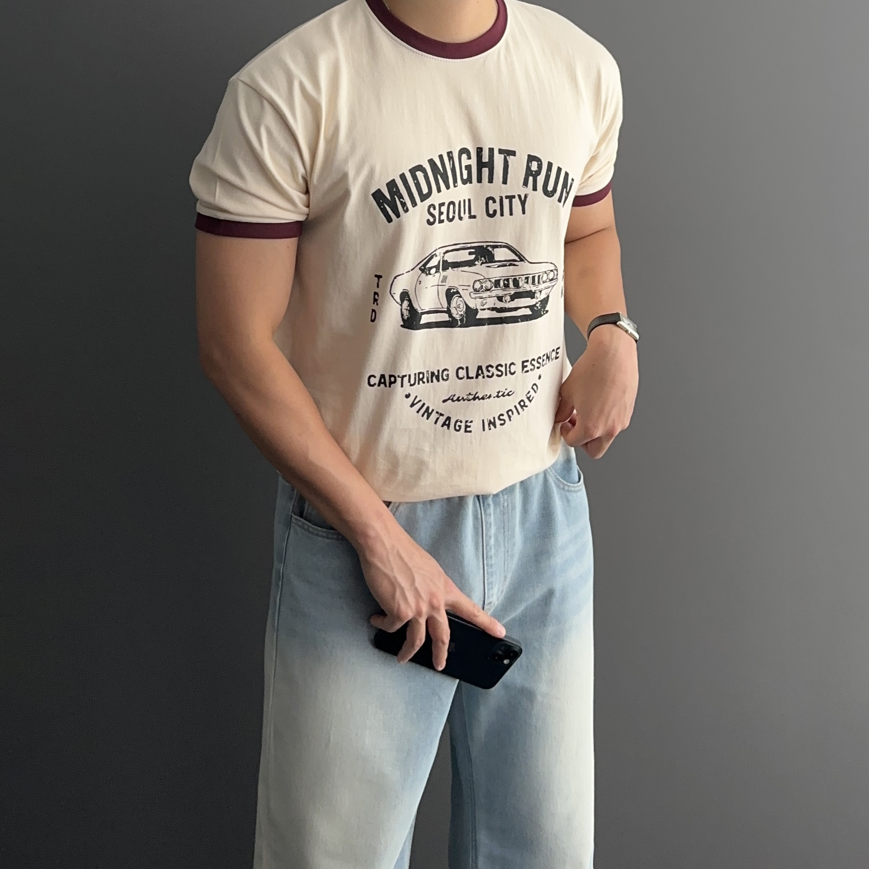 1+1 남자링거티 두꺼운반팔티 - 상세 이미지 5