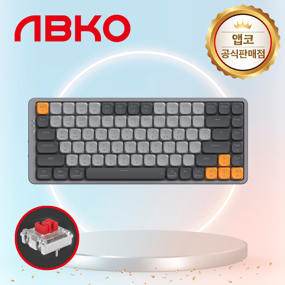 앱코 AK84BT 블루투스 무선 슬림 기계식 키보드 다크 그레이, 적축, 45g - 상품 이미지