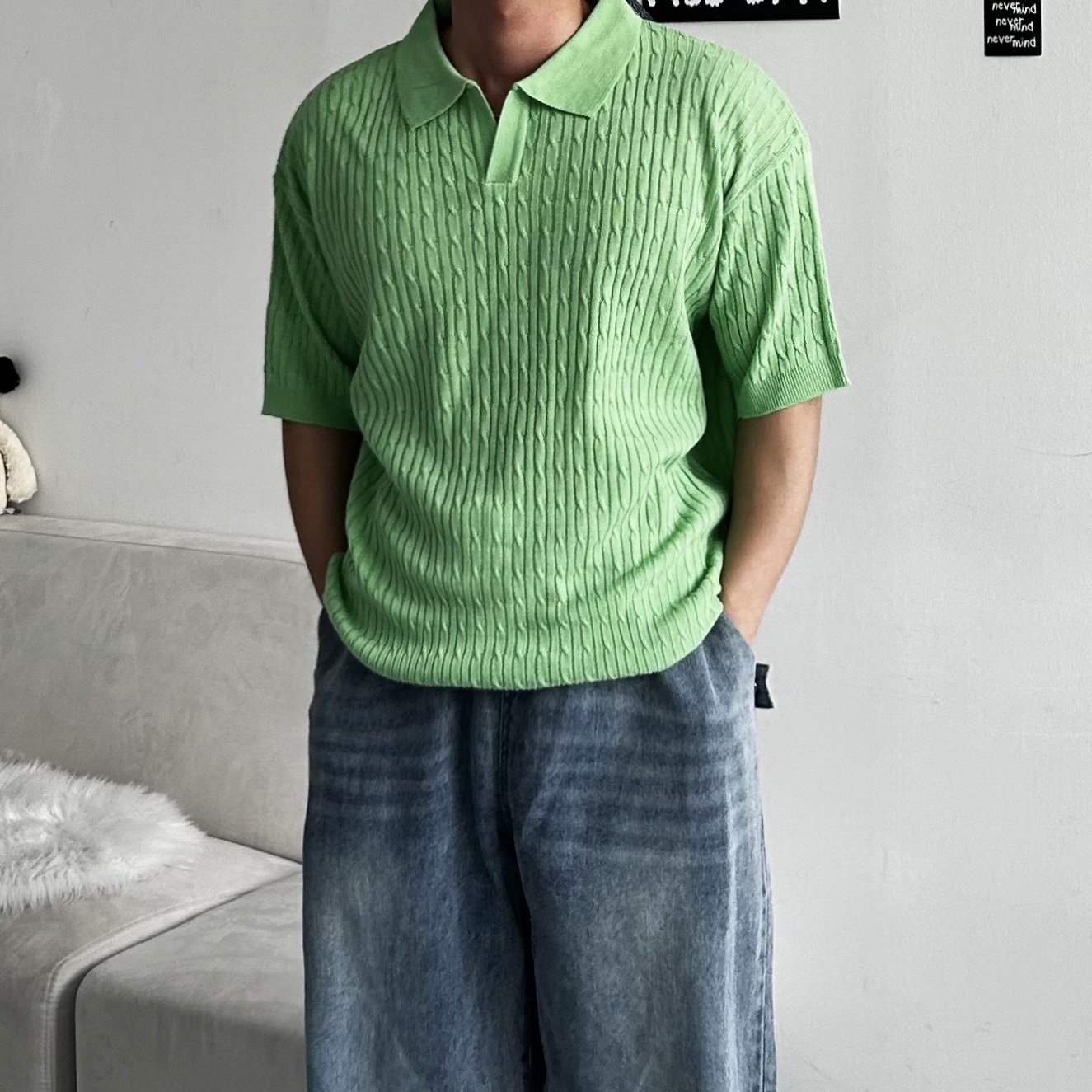 남자꽈배기반팔 케이블니트반팔남성 이미지 8