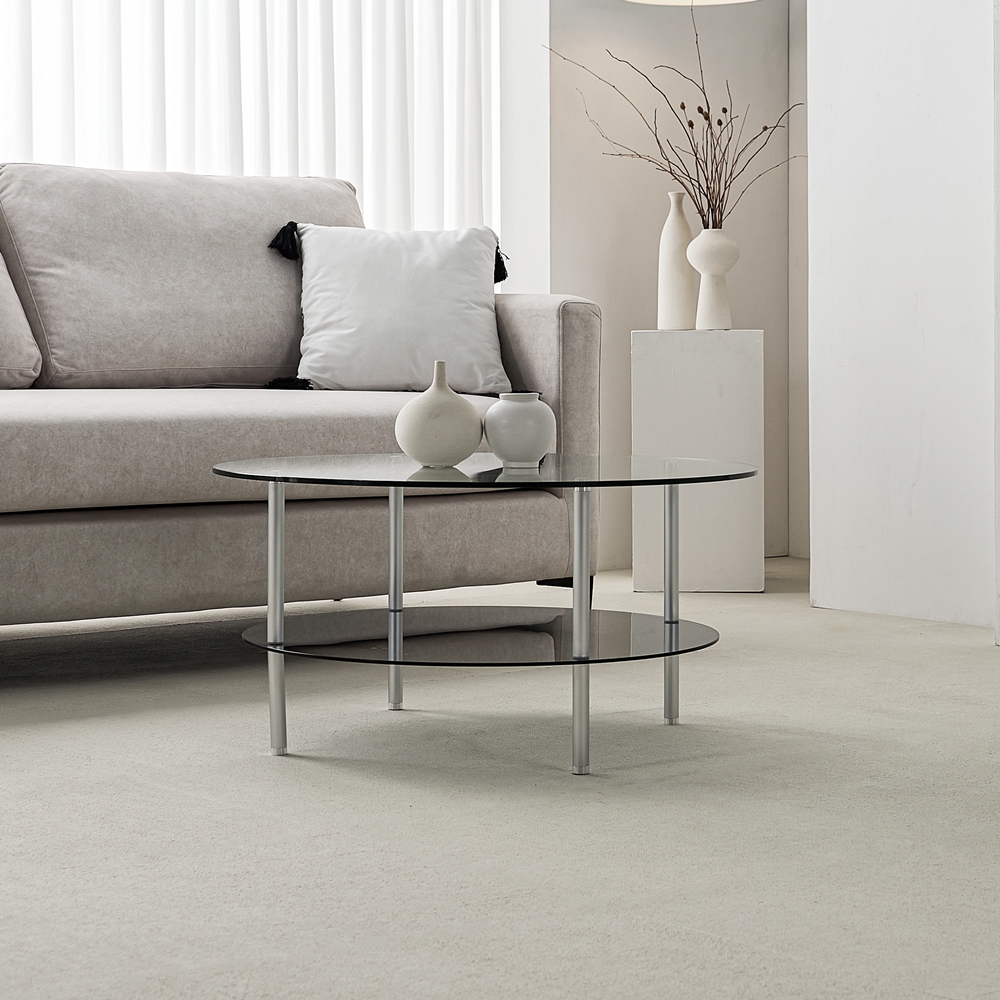 클라르 높은 소파 좌식테이블 원형 강화유리 커피 테이블 650