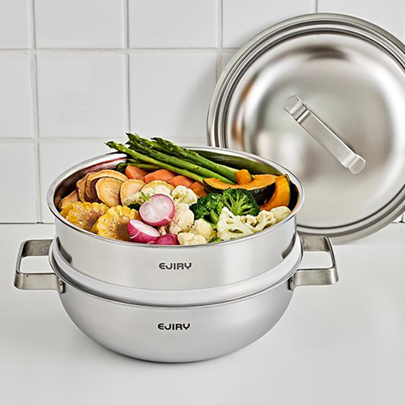 제노 인덕션 316스텐 통5중 무연마 쇼트 찜솥 스티머포함 파티웍 24cm - 상품 이미지