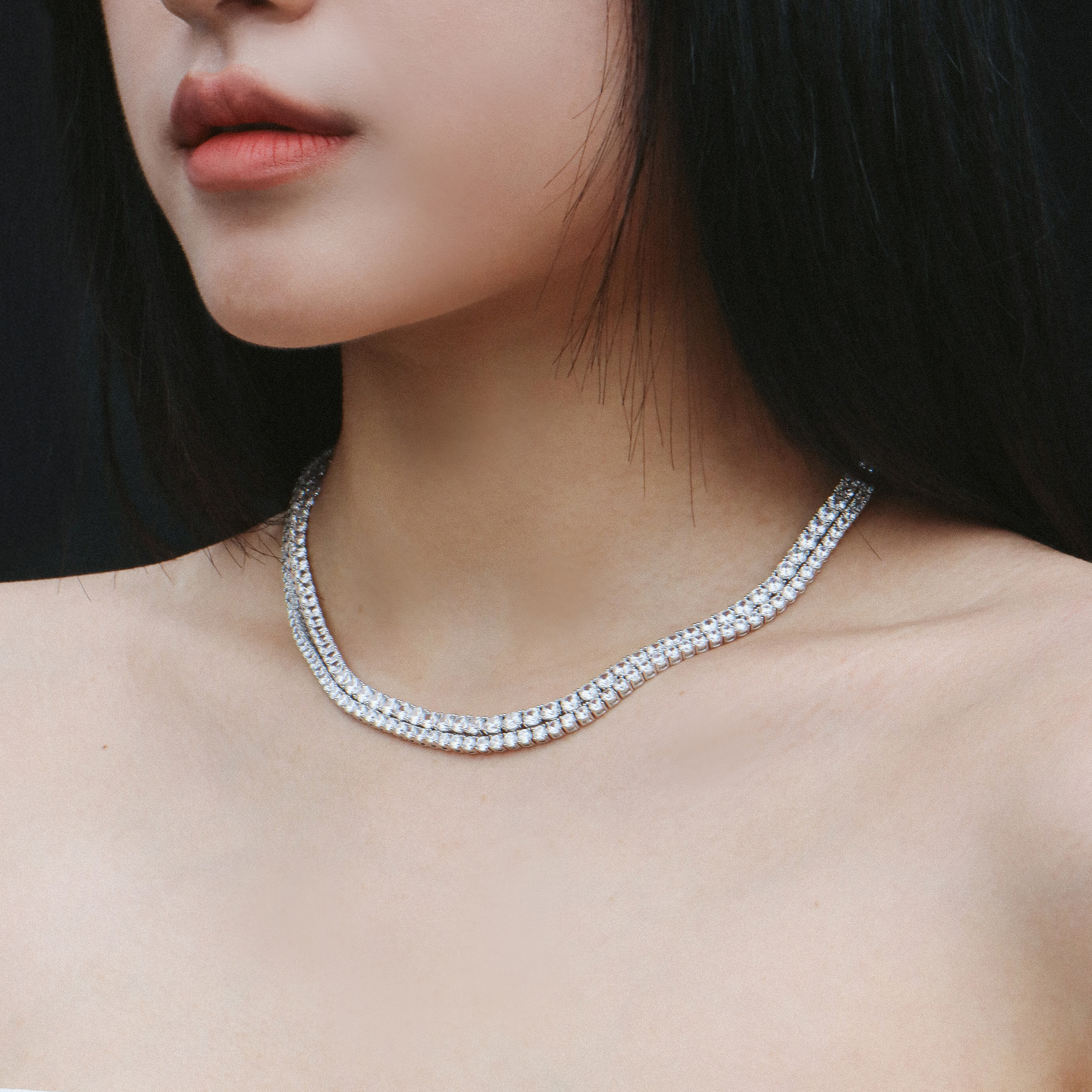 프롱세팅 4mm 라운드 큐빅 지르코니아 테니스목걸이 - 상품 이미지