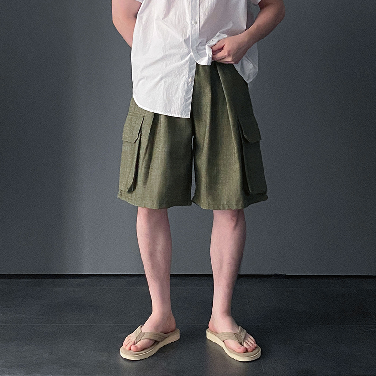 남자린넨바지 남자버뮤다팬츠 카고반바지 - 상품 이미지